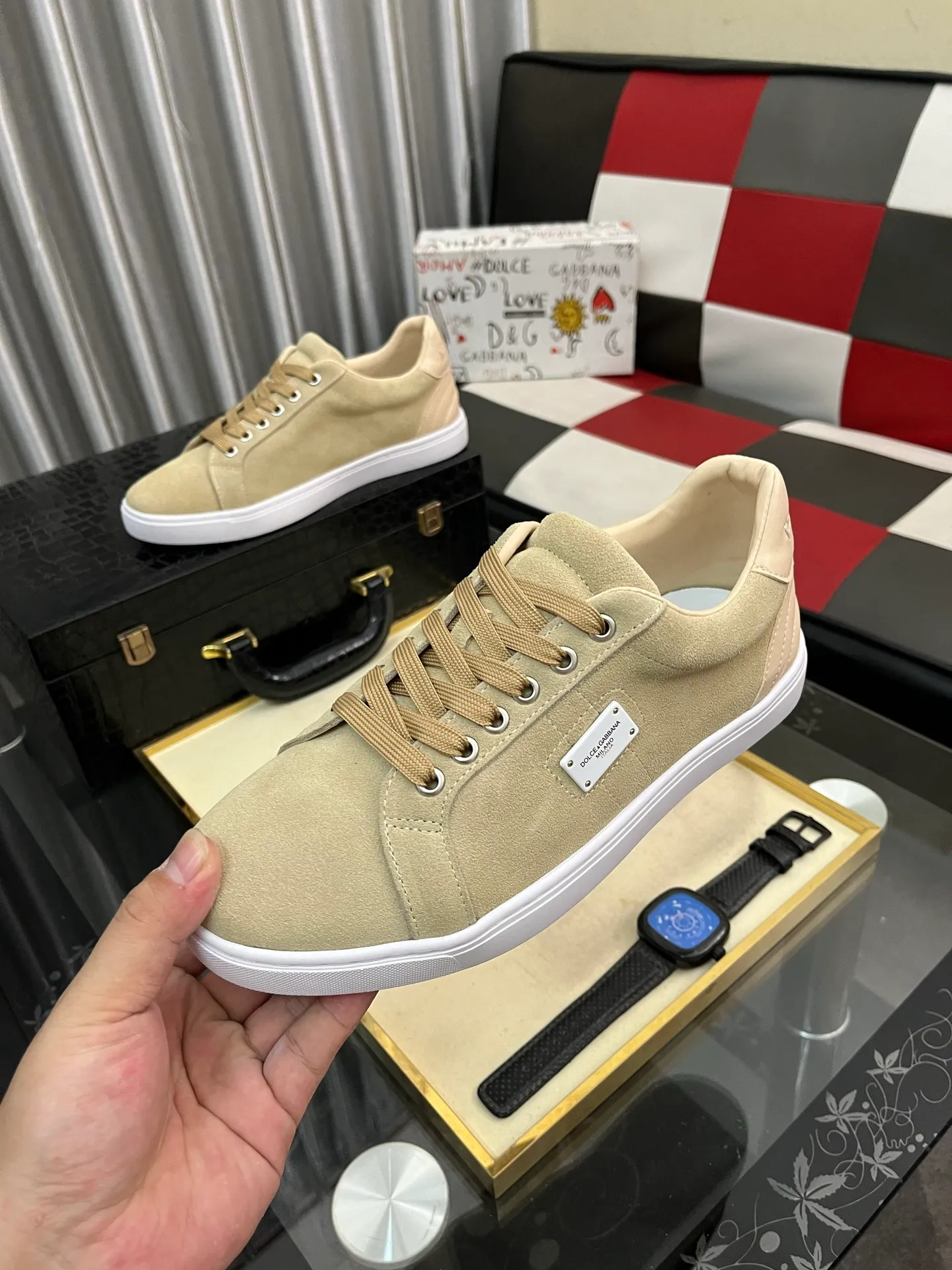 Men's shoes 💰400⌚️⌚️New DG Dolce & Gabbana high-end couple's sports and casual shoes, imported cowhide, multiple material splicing design➕Imported cowhide lining, cowhide foot pads➕Original TPR elastic outsole. Size: 38-46